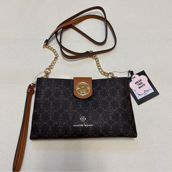 Nanette Lepore Black and Brown Wristlet with Gold Chain - Picture 1 of 3
